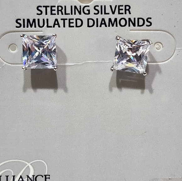 Brilliance Fine Jewelry Sterling Silver Princess Cut Simulated Diamond Earrings - Picture 1 of 4